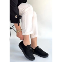 Warte Siyah Süet Bağcıklı Spor Ayakkabı