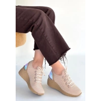 Weor Bej Triko Bağcıklı Spor Ayakkabı