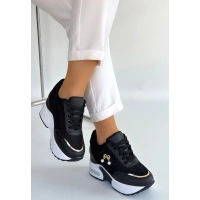 Wody Siyah Cilt Simli Bağcıklı Spor Ayakkabı