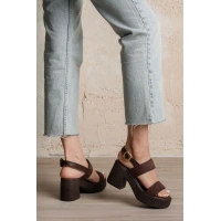 Wowi Kahverengi Süet Topuklu Sandalet