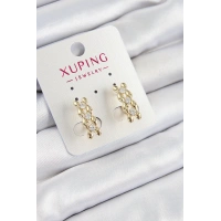 Xuping Zirkon Taşlı Sıralı Damla Model Gold Renk Kadın Küpe