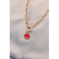 Yeni Sezon Kırmızı Renk Smile Model Retro Gold Metal Kolye
