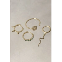 Yeşil Zirkon Taş Detaylı Yılan Model Küpe ve Yüzük Seti