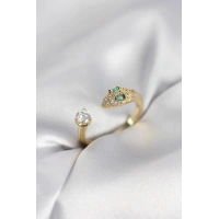 Yılan Model Zirkon Taşlı Gold Renk Kadın Yüzük