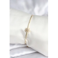 Yıldız Figürlü Gold Renk Pirinç Kadın Bileklik