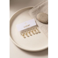 Yıldız Zirkon Taşlı Gold Renk Pirinç Set Küpe
