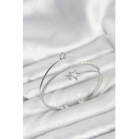 Yıldızlı Model Pirinç Gümüş Renk Kadın Bileklik