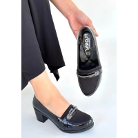 Yoer Siyah Rugan Dolgu Topuk Ayakkabı