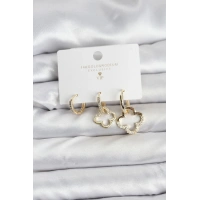 Yonca Model Gold Renk Pirinç 3lü Kadın Küpe Seti