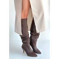 Zelya Kahverengi Cilt Topuklu Çizme