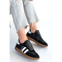 Zerti Siyah Cilt Bağcıklı Spor Ayakkabı