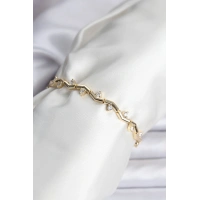 Zikzak Model Pirinç Gold Renk Bileklik