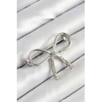 Zirkon Taş Detaylı Fiyonk Figürlü Gümüş Renk Kadın Broş