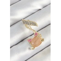 Zirkon Taşlı 3D Kedi Detaylı Nota Figürlü Gold Renk Kadın Broş