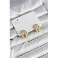 Zirkon Taşlı Gold Renk Kadın Küpe