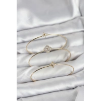 Zirkon Taşlı Gold Renk Yonca Tasarım 3lü Kadın Bileklik Kombini