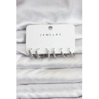 Zirkon Taşlı Gümüş Renk Pirinç Kadın Küpe Seti