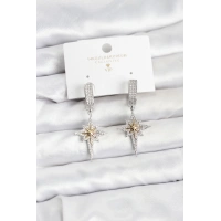 Zirkon Taşlı Gümüş Renk Pirinç Kutup Yıldızı Model Kadın Küpe