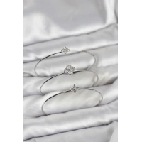 Zirkon Taşlı Gümüş Renk Yonca Tasarım 3lü Kadın Bileklik Kombini