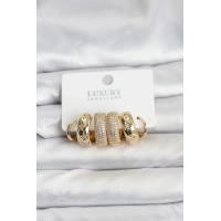 Zirkon Taşlı Pirinç Gold Renk Halka Kadın Küpe Seti