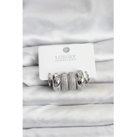 Zirkon Taşlı Pirinç Gümüş Renk Halka Kadın Küpe Seti