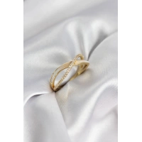 Zirkon Taşlı Sarmal Sedefli Gold Renk Kadın Yüzük