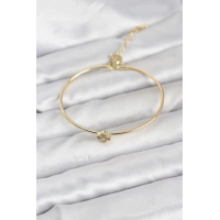 Zirkon Taşlı Yonca Model Gold Renk Kadın Bileklik