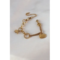 316L Çelik Gold Renk 2li Zincir Model Zirkon Taş Detay Kadın Bileklik