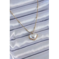 316L Çelik Gold Renk İncili Kalp Model Minimal Top Detay Kadın Kolye
