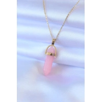 316L Çelik Gold Renk Kristal Pembe Taş Model Kadın kolye