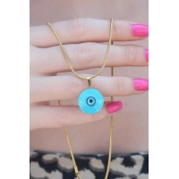 316L Çelik Gold Renk Nazar Boncuk Model Kadın Kolye