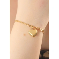 316L Çelik Gold Renk Zincir Model Kalp Figür Kadın Bileklik