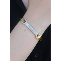 316L Çelik Gold Renk Zirkon Taşlı Kadın Kelepçe