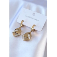 316L Çelik Gold Renk Zirkon Taşlı Kadın Küpe