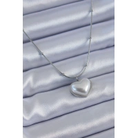 316L Çelik Gümüş Renk İncili Kalp Model Minimal Top Detay Kadın Kolye