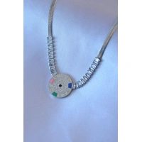 316L Çelik Gümüş Renk Zirkon Taşlı İtalyan Zincir Burç İşeleme Madalyon Model Kadın Kolye