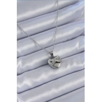 316L Çelik Gümüş Renk Zirkon Taşlı Kalp Model Kadın Kolye