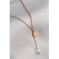 316L Çelik Rose Renk İşlemeli Sallantılı Kadın Kolye