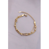 316L Kararmaz Çelik Gold Renk Top Zincirli Kadın Bileklik