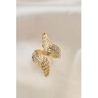 Ayarlamalı Gold Renk Metal Zirkon Taşlı Kanat Yüzük