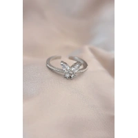 Ayarlamalı Gümüş Renk Metal Zirkon Taş ve Kristal Taşlı Kelebek Model Yüzük