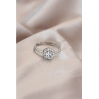 Ayarlamalı Gümüş Renk Metal Zirkon ve Kristal Taşlı Oval Model Yüzük