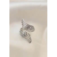 Ayarlamalı Silver Renk Metal Zirkon Taşlı Kanat Yüzük