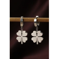 316L Çelik Gümüş Renk Yonca Küpe