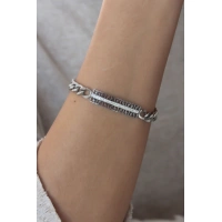 Çelik Gümüş Renk Zincir Model Zirkon Taşlı Kadın Bileklik