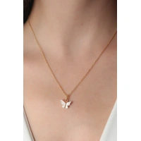 Gold Beyaz Renk Kelebek Figür Kadın Kolye