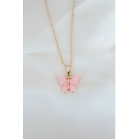 Gold Kaplama Pembe Sedefli Kelebek Kolye