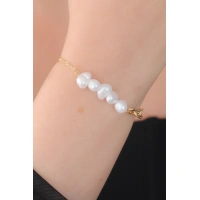 Gold Renk İnci Boncuk Model Kadın Bileklik