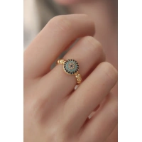 Gold Renk Nazar Boncuk Figür Zirkon Taş Detay Kadın Yüzük