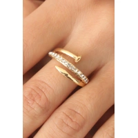 Gold Renk Taşlı Çivi Ayarlanabilir Kadın Yüzük